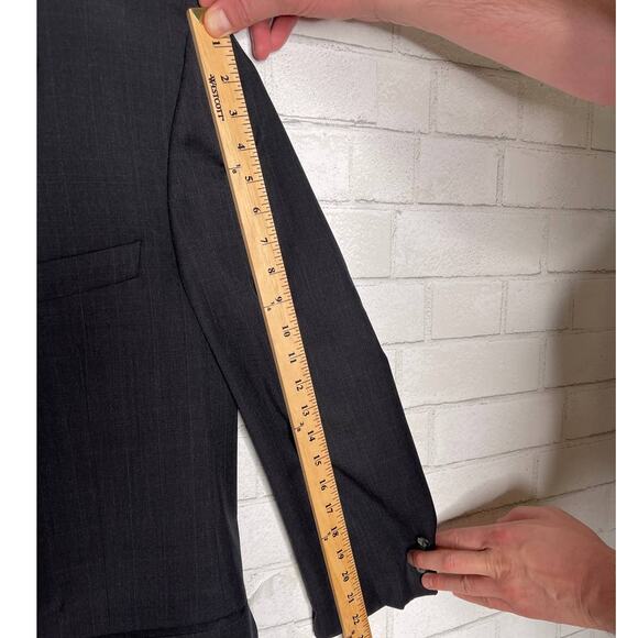 Joseph Abboud Mens 42R Gray 3 Button Blazer 100% WOOL Suit Jacket Sharkskin - Picture 10 of 11